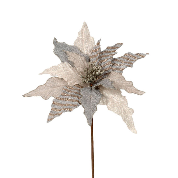 Fabric Poinsettia w/Glitter - Grey/Multi