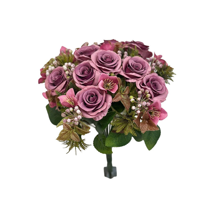 14 in Rose Bouquet with Berries - Lavender/Purple