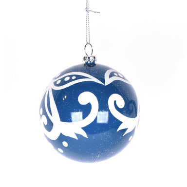 3" Ball Ornament - Blue/White