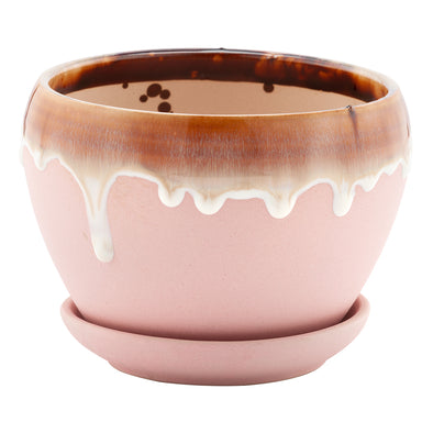 5.75" Drip Glaze Planter w/Saucer