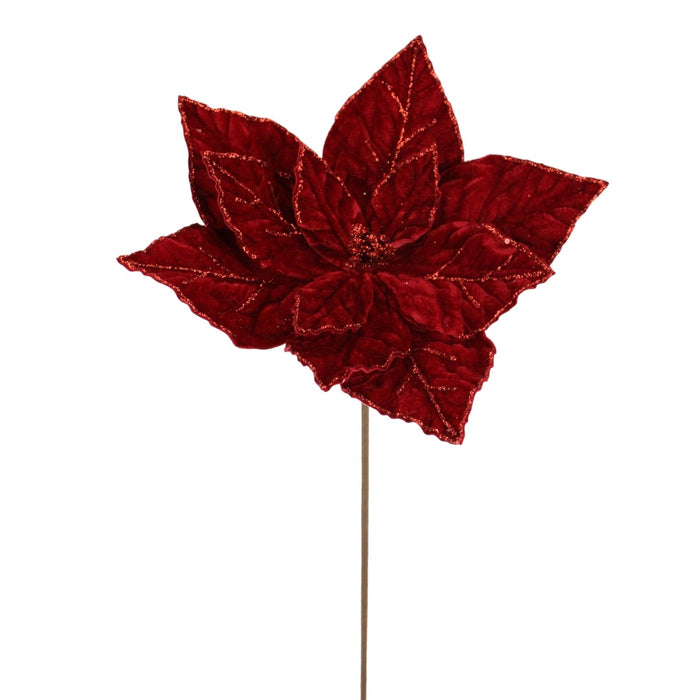 22 in Velvet Poinsettia Stem - Deep Red