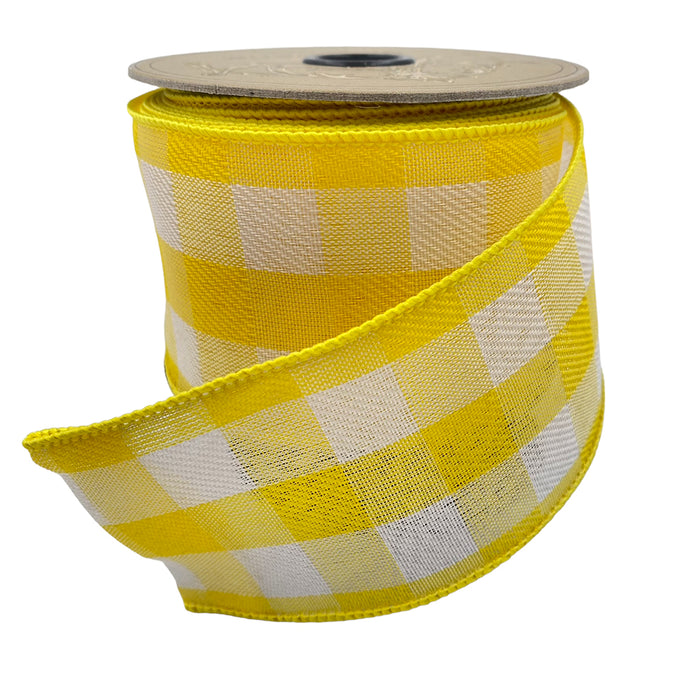 2.5" Linen Check Ribbon - Yellow