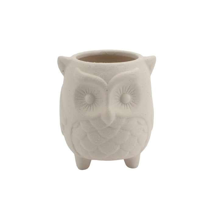 5 1/2" Ceramic Sandstone Pot w/Owl Face - White
