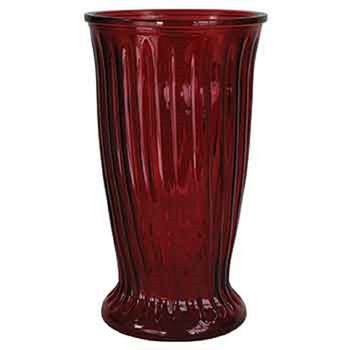 12 in Round Red Ribbed Glass Vase