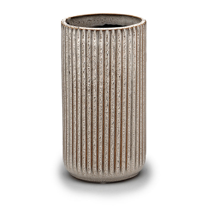 Stoneware Ribbed Cylinder Vase - Beige