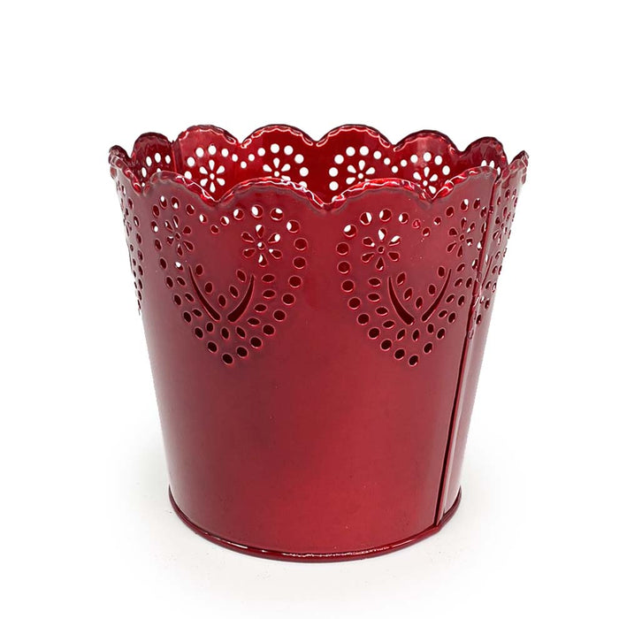 4.5" Red Tin Pot with Hearts