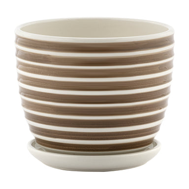 5.5" Taupe/White Striped Pot w/Saucer