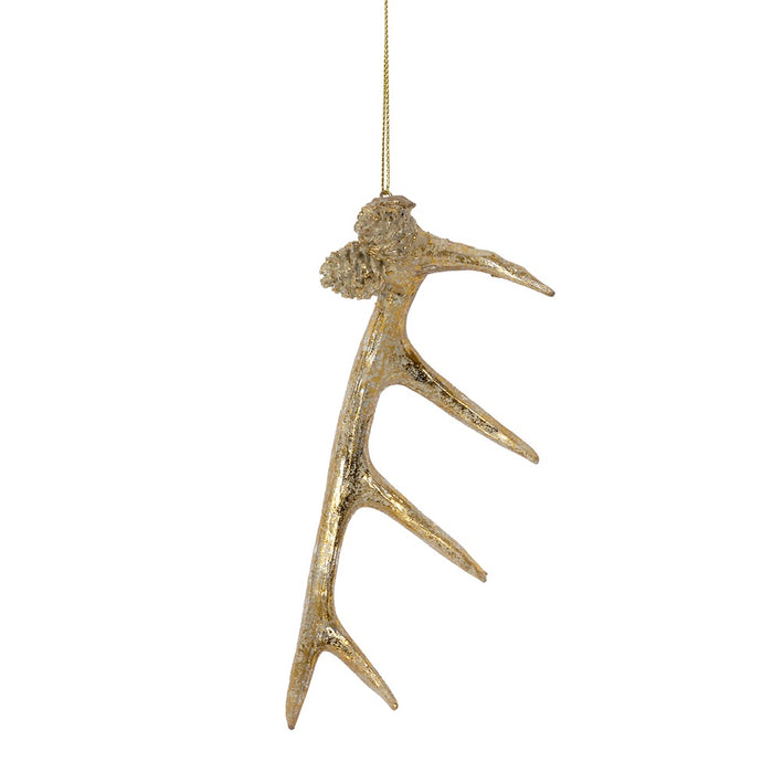 6 1/4 in Poly Antler Ornament w/Hanger - Gold/Cream