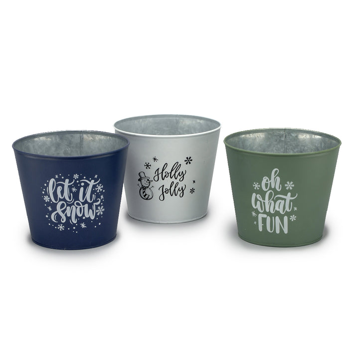 8" Metal Xmas Pot w/Holiday Greeting