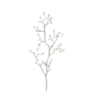 Metallic Branch w/Pearls Spray - Silver/White