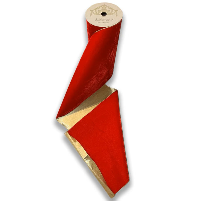 18 in VP Lush Velvet Ribbon w/Metallic Light Gold Back - Hot Red