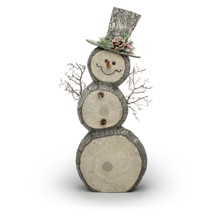Log Snowman w/Top Hat - Brown
