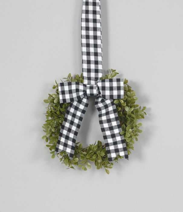 Small Leaves Wreath w/Black/White Buffalo Plaid Bow