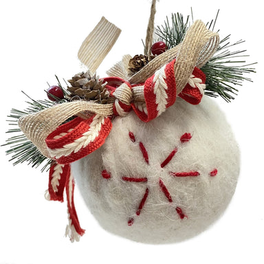 Felt Ball Ornament - Red/Natural