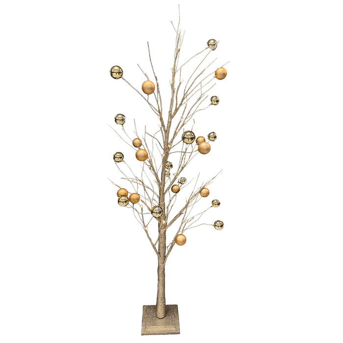 96" Faux Twig/Ornament Tree w/Warm White LED Lights - Champagne