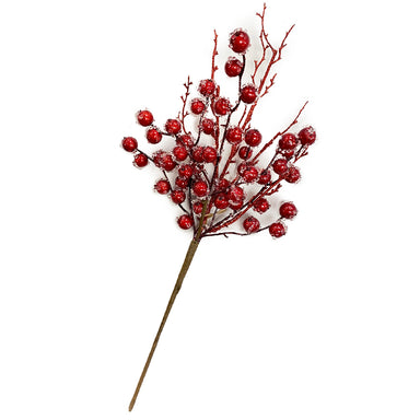 19" Beaded Glittered/Metallic Berry Twig Spray - Red