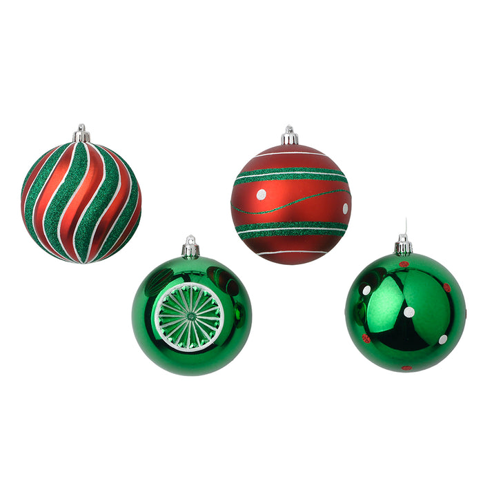 100 mm Plastic Ball Ornament - Red/Green