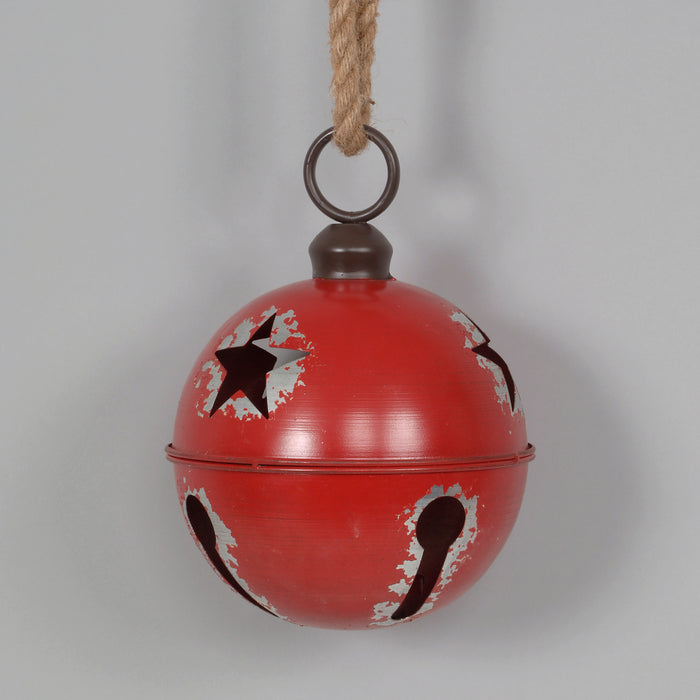 Metal Jingle Bell Ornament w/Thick Rope Hanger