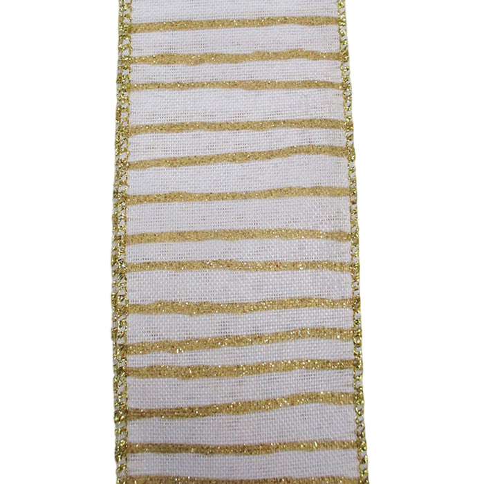 2.5 in Stripe Ribbon - White/Gold