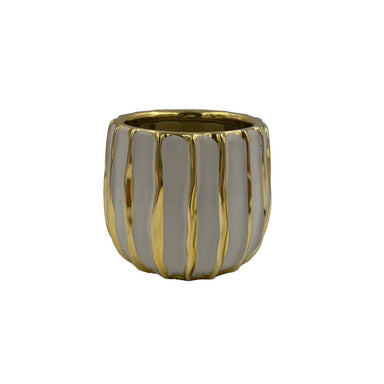 4.75" Ribbed Pot - White/Gold