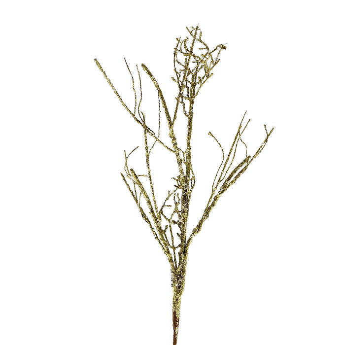 33" Iced Glittered Twig Spray - Gold