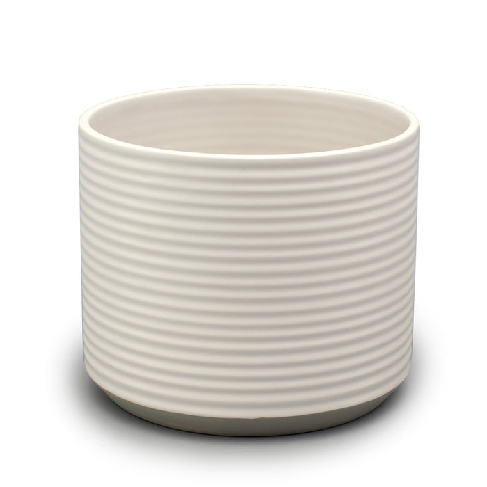 Horizontal Ribbed Round Pot - White