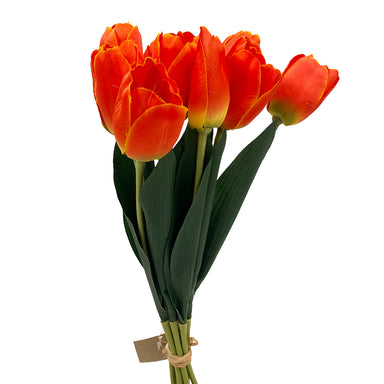 15" Tulip Bunch Tied w/Raffia - Flame