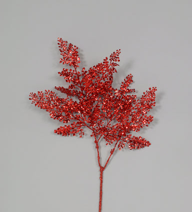 Glittered/Sequin Fern Leaves Spray -  Red