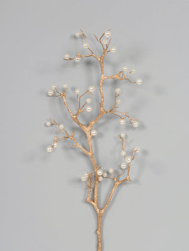 32 in Metallic Branch w/Pearls Spray - Gold