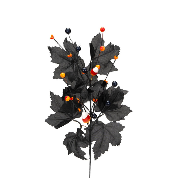 18 in Halloween Maple Leaves Spray w/Candy - Black Mix
