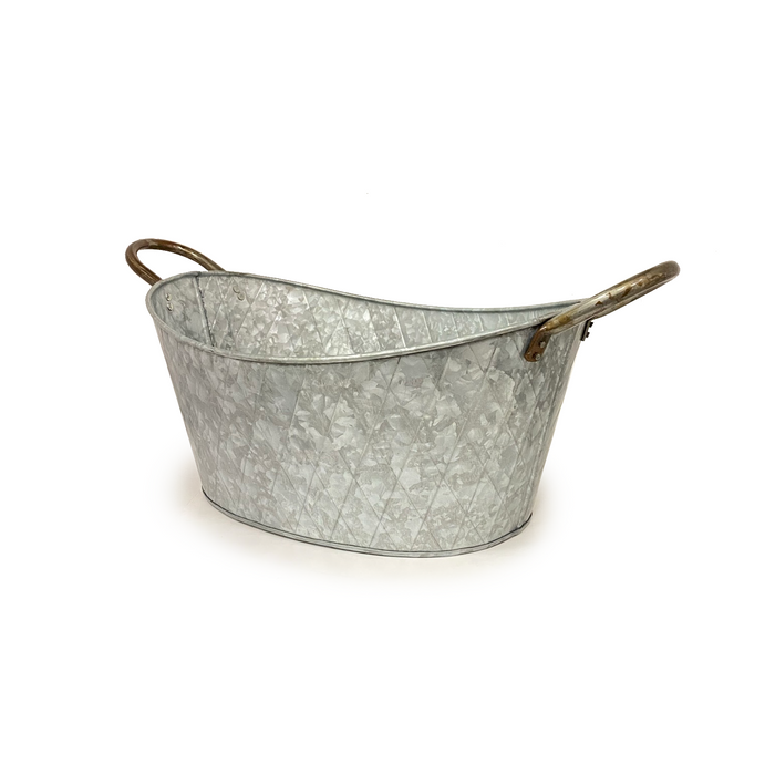 Metal Watertight Oval Tub w/Handles - Galvanized Antique
