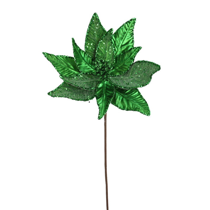 22 in Metallic Poinsettia Stem - Dark Green