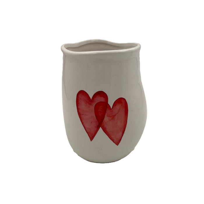 6" Tall Round Ceramic Pot w/Double Heart