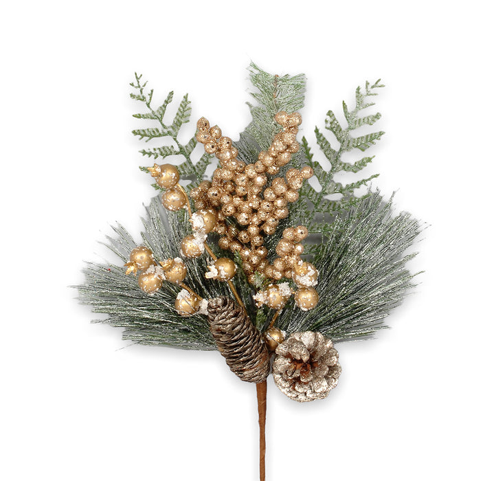 15" Mixed Pine/Metallic Berry/Pinecone Pick