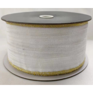 Velvet Ribbon - White w/ Gold Trim