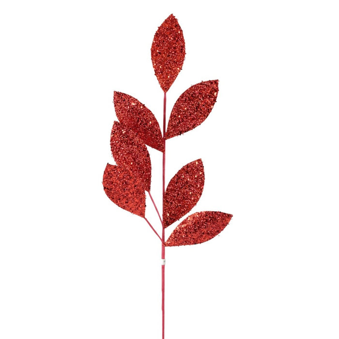 27 in Glitter Leaf Spray - Red