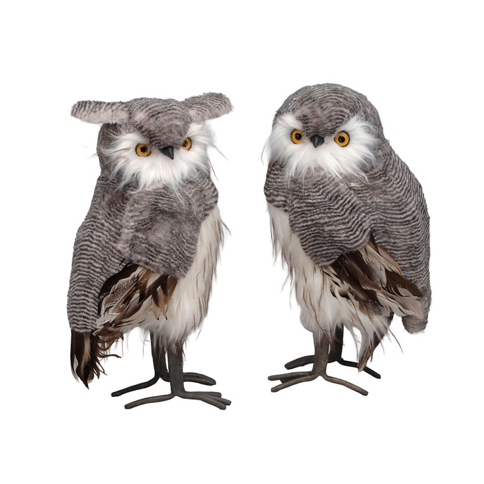 16" Gray Feather Owl - Assortment of 2