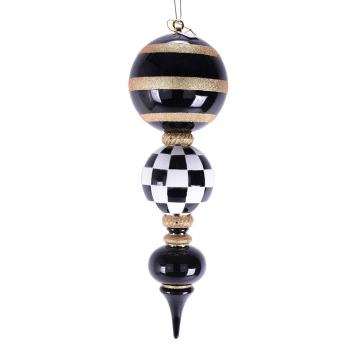 25 in Finial Ornament - Black/White/Gold