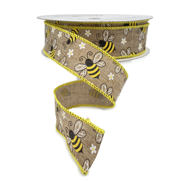 Wired Hunny Bee Ribbon - Natural
