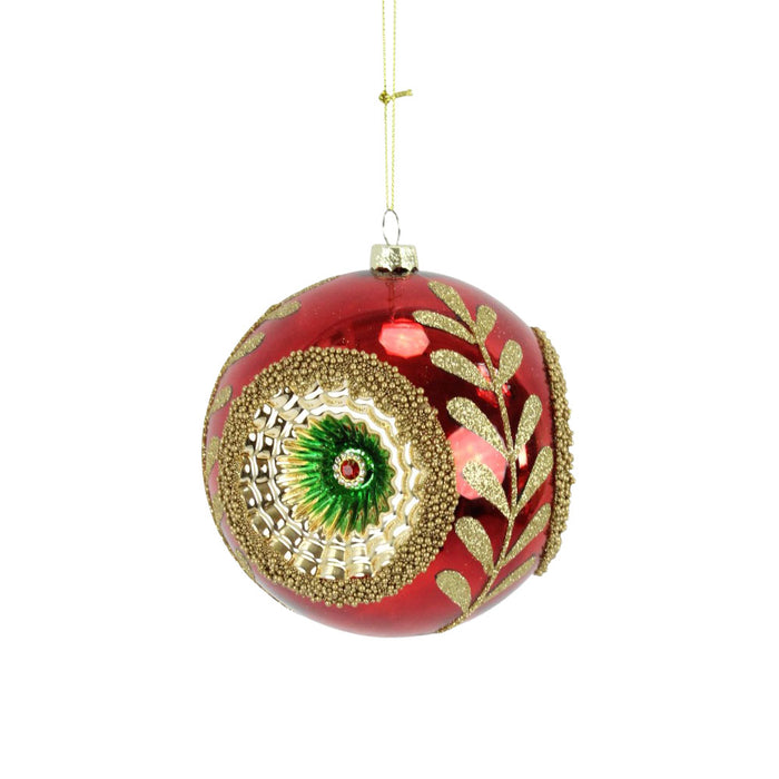 5 in Glass Reflector Ball Ornament - Red/Green/Gold