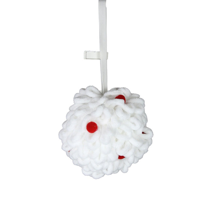 4.75 in Pom Pom Ball Ornament - White/Red