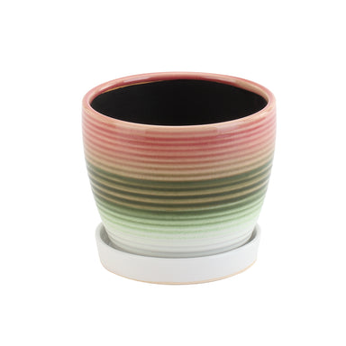 4.5" Tri Color Ribbed Pot with Saucer