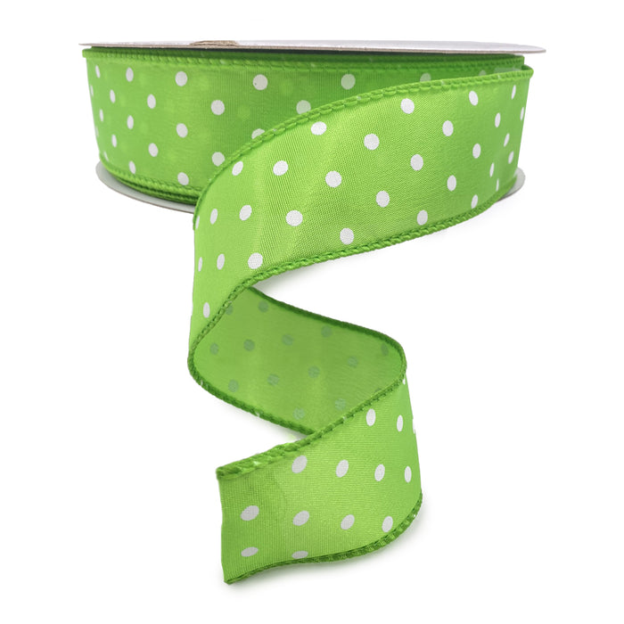 Wired White Dot Ribbon - Lime