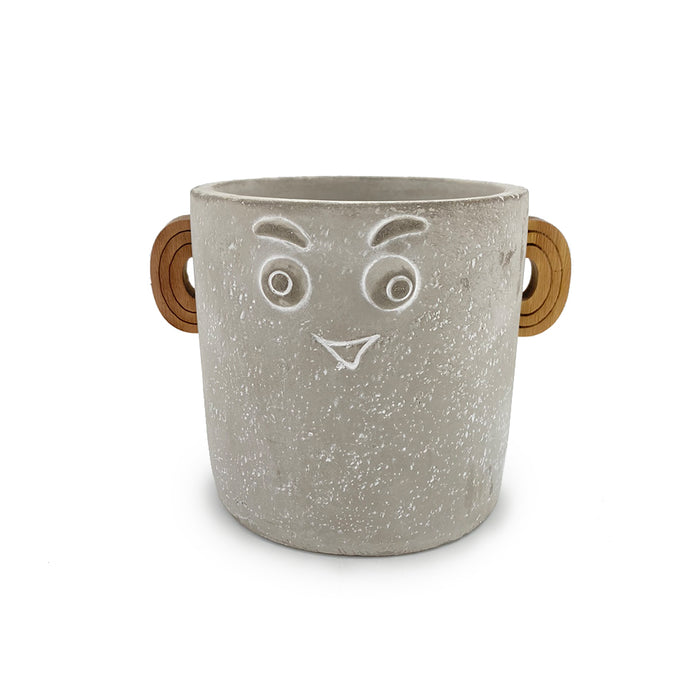 Cement Face Pot w/Wood Ears