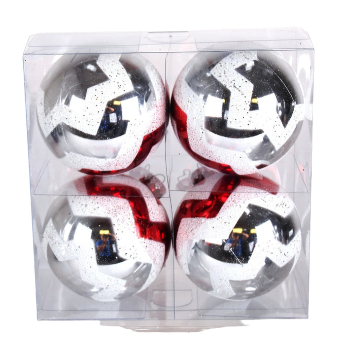 100 mm Chevron Ball Ornament - Red/White