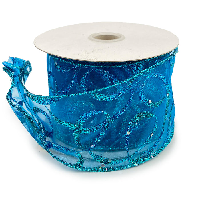 Wired Turquoise Glitter/Sparkle Sheer Ribbon