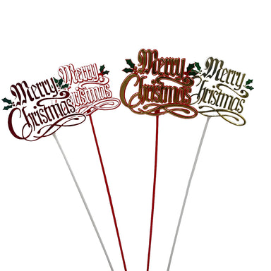 12" Merry Christmas w/Holly Plastic Pick