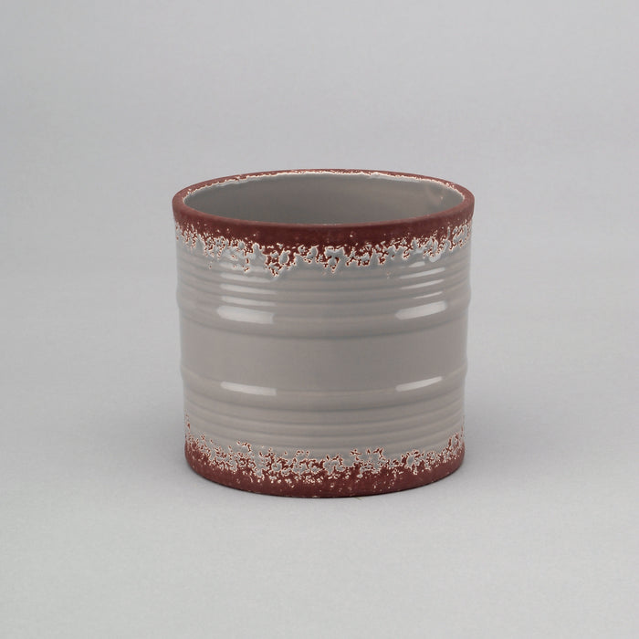 5" Ceramic Cylinder Distressed Pot - Grey