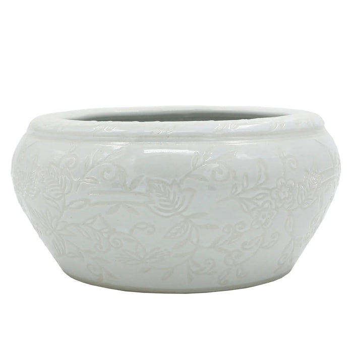 10" Floral Fish Bowl - White