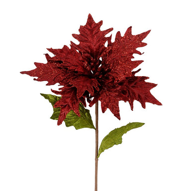 23" Glittered Velvet Single Poinsettia - Red